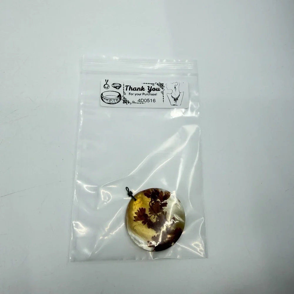 Dried Flower Resin Pendant Amber & Bronze Tone Yellow Cottagecore Boho Jewelry
